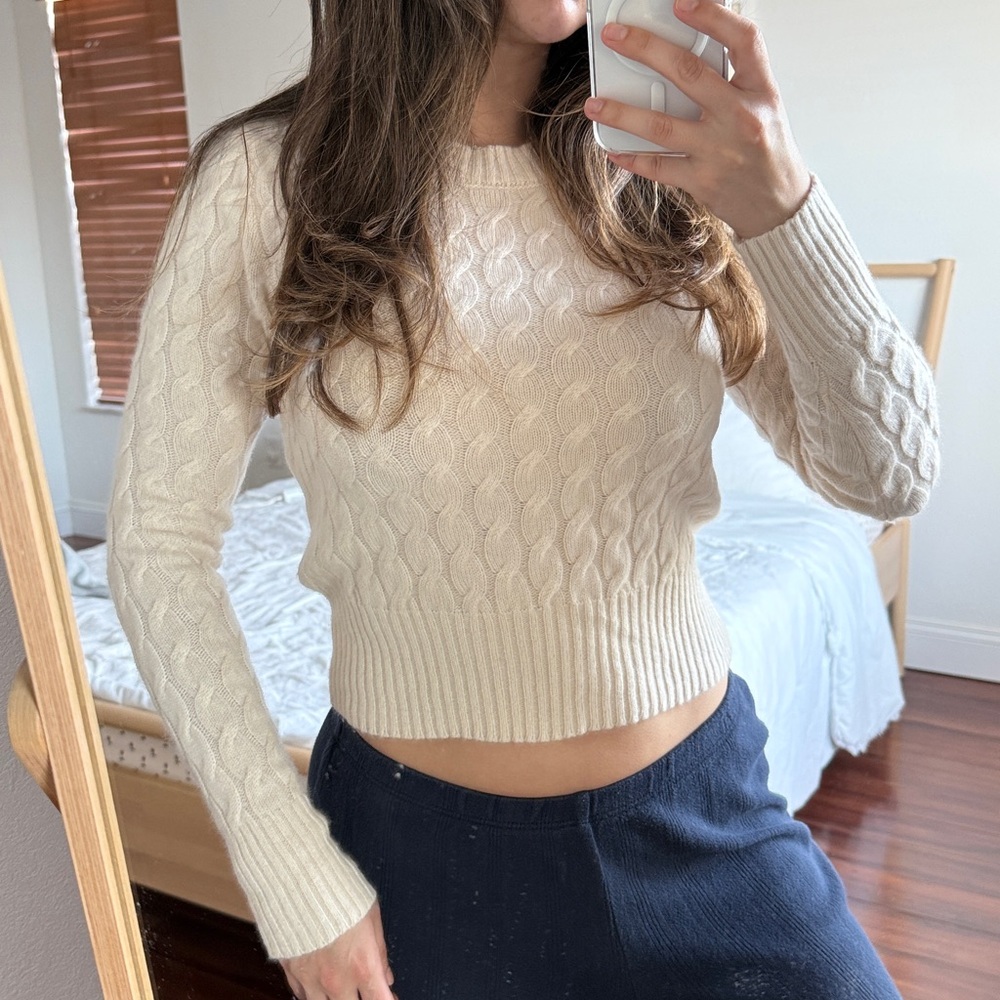 J Crew Cashmere Cable Knit Sweater cropped